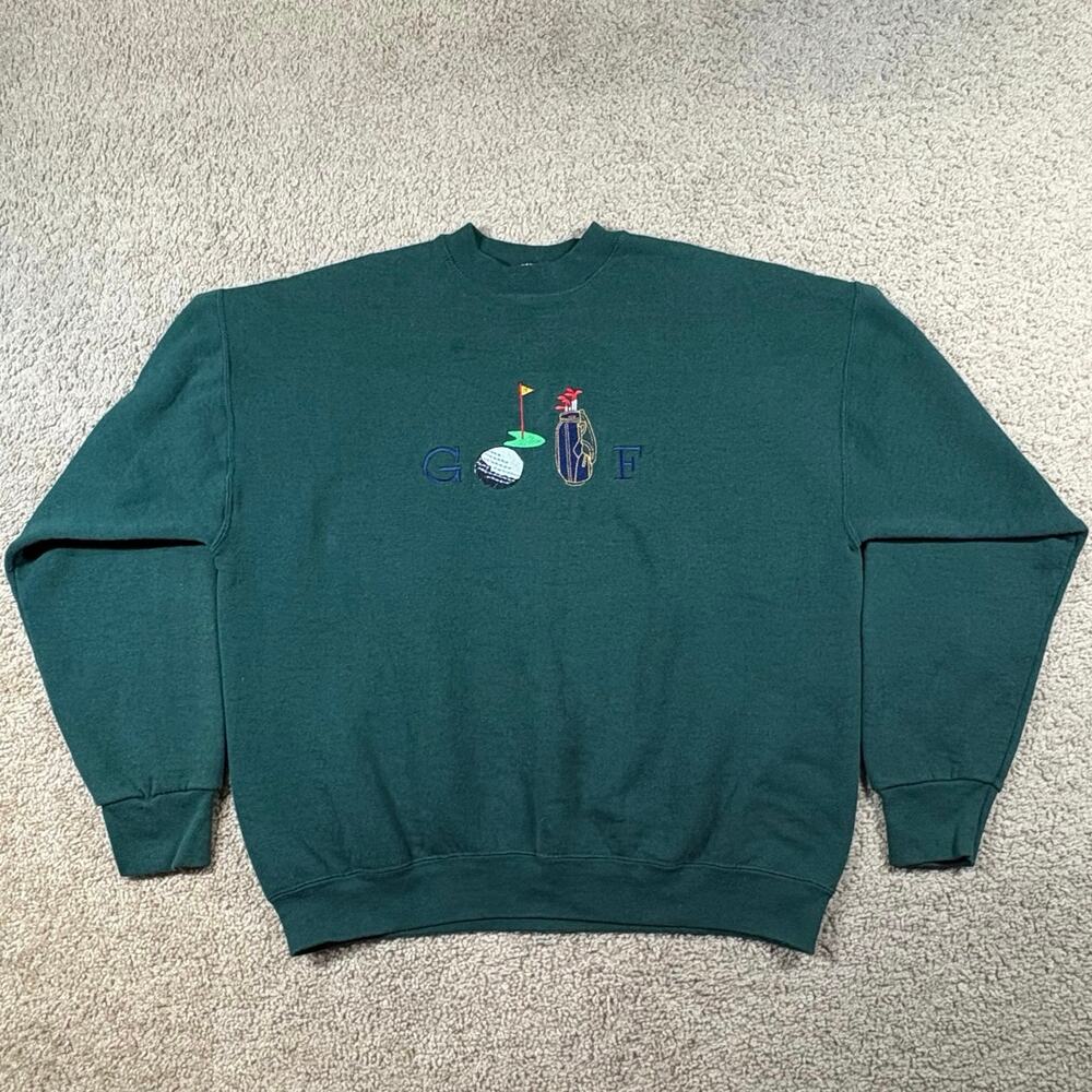 Vintage 90s Golf Embroidered Cottagecore Grandpa Green Crewneck Sweater Mens‎ XL